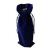 50Pcs Velvet Wine Bottle Drawstring Bags Gift Pouch Velour Wedding Favor Holders Bags 15X36 cm Blue Wine-Red Khaki