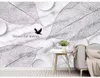 Wall covering custom large wallpaper hand-painted abstract black and white plant leaves marble pattern background wall