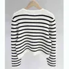 Kvinnors tr￶jor Ny produkt C Family Black Stripe Round Neck Button Cardigan Simple Fashion Temperament Casual Knitting Jacket Women