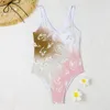 Heta tie-dye bikinis baddräkter vadderade push up tunna bandage kvinnliga kedja tvådelar badkläder utomhus strand rese kontrast färg baddräkt hög kvalitet