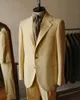 Men's Suits & Blazers Light Yellow 2 Pieces Men Suit Blazer Jacket Pants Single Breasted Herringbone Business Work Formal Causal Daily Prom