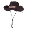 Berets Fashion Men Wool Western Cowboy Hat With Roll Up Brim Dad Jazz Cowgirl Cap Bull's Head Belt Fedora Sombrero CapBerets BeretsBeret