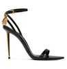 Zapatos de reina de sandalias de la marca Sandalia Tom-Sandal Sandalias de cuero met￡lico Sandalias desnudas puntiagudas Dise￱ador de lujo Tac￳n alto