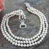 8-9 mm 3 hilos Collar de perlas blancas 19 ''