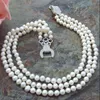 8-9mm 3 strängar White Pearl Necklace 19 ''