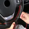 Tamas de volante Tamas de 38 cm de couro preto respirável não deslize a capa de carro costurando vermelho trançado com agulha e rosca