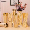 Luxury Europe Gold-Plated Ceramic Vase Home Decor Creative Design Porcelain Decorative Flower Vase For Wedding Decoration 210409