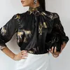 Blouses voor dames shirts dames vintage tijger print lange mouw casual mode tuniek feestkantoor dames elegante satijnen tops stand colla