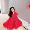 Kids Girls Dress Summer Children Pageant Gown Princess Wedding Dress For Baby Girl Red Party Clothes
