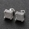 Hip Hop -oorbellen voor mannen Women Gold Silver Iced CZ Square Stud Earring met schroef terug sieraden