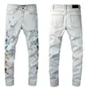 Jeans masculinos de alta qualidade Motocicleira Jean Rock Skinny Slim Ripped Hole Burse Bordado Denim Pant bordado