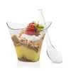 Engångsgelé Plastkopp Glass Mini Dessertkaka Koppar Med Sked Kök Transparent Frukt Vegetabilisk Sallad Mugg BH6463 WLY