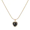 Collier à chaîne fine dorée pour femmes, pendentif en forme de cœur en cristal, obsidienne, ras du cou concis, bijoux à la mode