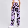 Womens Jeans Fashion Woman Mid Waist Loose Pocket Purple Cow Print Pants Leopard Straight Leg Long Pantalones De Mujer