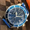 Кварцевые водонепроницаемые мужские часы 43 -миллиметровый силиконовый ремешок Blue Black Fashion Fashion Super Ocean Watch 904L