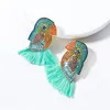 Parrot Tassel örhängen Studs Casual Party Simple Acrylic Dangle Fashion Metal Rhinestone Birds Drop Earring Women's Charm Uttalande Brincos