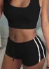 Tracksuits New Fashion Sportwear Women Patchwork Suits Workout Sports Strings Vest Crop Casual Two-Piece Top+Shorts DrawString Set