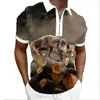 Erkek Polos Yaz Erkek Gömlekleri Hayvan 3D Baskı Gündelik Kısa Kollu Yüksek Kaliteli Kuap Zip T-Shirts Gömlek Erkekler Erkekler