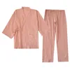 NHKDSASA Pigiama Kimono con scollo a V Pigiama in crêpe di cotone Donna Set 2 pezzi Doppio strato di garza Indumenti da notte Camicie da notte Uomo Homewear Mujer 220321
