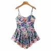 Yenkye Vintage Multicolor Floral Print Sexy Sling Dres Summer Chiffon Super-Short Dress Holiday Beach Sundress Vestido 220402