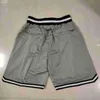 Short de basket-ball d'équipe Just Don Stripe Short de sport Hip Pop Pant avec poche zippée Pantalon de survêtement Violet Blanc Noir Rouge Gris Mode cousue pour hommes