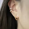 Small Tiny Rhinestone Pentagon Hoops Earring 925 Silver For Women Geometry Sleep Huggie Hoop Earrings Gold Color