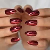 Faux ongles rouge foncé métallisé amande court bordeaux miroir presse sur ongles conseils Stiletto brillant couverture complète bâton 24 pièces Prud22