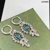 Luxury Gem Letter Charm Earrings Dinner Party Show Earndrops Ladies Emerald Crystal Pendant Studs With Present Box