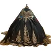 Robes de Quinceanera noires Vintage cristaux d'or appliques de dentelle perlée longue enveloppe pour 15 filles robe de bal robes de soirée formelles luxe Puffy Brithday Sweet 16 robes
