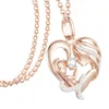 Pendant Necklaces Women 585 Rose Gold Color Mother Baby Shaped Cubic Zircon Heart Gift Optioanl Necklace Chains JewelryPendant