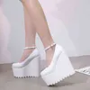 2021 İlkbahar ve Yaz Yeni Sandalet Yuvarlak Kafa Yüksek Topuk Ayakkabı Bir Satır Toka Kalın Topuk 15cm Tek Ayakkabı 220523