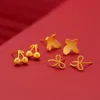 Pendientes encantadores para niñas y niños, aretes clásicos rellenos de oro amarillo de 18k con cereza/mariposa/lazo, bonito regalo para niños