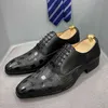 Luxe italien hommes Oxford chaussures mode imprimé à carreaux en cuir véritable noir blanc à lacets mariage bureau costume chaussures habillées pour hommes