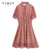 VIMLY Summer Dresses For Women Elegant Chiffon Floral Dress Office Lady Stand Collar Vintage Dresses Female Vestidos Prom F7301 220516