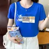 tuangbiang 여름 편지 인쇄 창조적 면화 바닥 티셔츠 여성 O-Neck 캐주얼 Tshirts 한국 스타일 여성 블루 탑 W220422