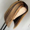 Lace Wigs Beauty Queen Highlight Wig Ombre Brown Honey Blonde Short Bob Front Colored Brazilian Remy Human Hair Straight