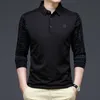 Browon manga longa t camisa masculina primavera e outono negócios casual magro turn down colarinho padrão geométrico tshirt roupas 220712