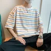 Men's T-Shirts Men Striped Tshirts 2022 Harajuku Cotton Tops Mens Short Sleeve Korean Fashion T Shirts Streetwear Tees X24Men's