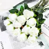 11PCS Romantic Rose Artificial Flower DIY Red White Silk Fake for Party Home Wedding Decoration Valentine's Day 220406