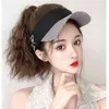 Nxy Wigs Female Long Hair One Piece Empty Top Hat Fashion Full Head Suit Thousand Bird Lattice Summer Simulation Horsetail Duck Tongue Baseball