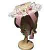 Chapeaux à large bord femmes filles Lolita élégant Tea Party chapeau plat multicouche dentelle Bonnet fleur artificielle ruban arc paille plage soleil Davi22