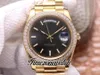 EWF DAYDATE 40 228345 A2836 Automatisk herrklocka diamanter Bezel Yellow Gold Black Stick Dial Oystersteel Armband Samma seriekort Super Edition TimezoneWatch B2