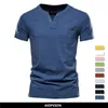 Maglietta estiva in cotone di alta qualità Maglietta da uomo in tinta unita con scollo a V Maglietta casual classica Abbigliamento Top Tee 220615