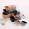 10 unids Caja de embalaje de papel Kraft con ventana de PVC transparente Cajón delicado negro Pantalla de regalo Galleta de boda Pastel de caramelo 220427