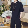 Vêtements ethniques Été de style chinois traditionnel lin hanfu hommes pantalon décontracté t-shirt à manches courtes