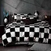 Siyah ve Beyaz Yatak Seti Izgara Kafes Yatağı Keten Basit Yaz Nevresim Setleri Kapak Kral Boyut Yorgan Kraliçe Twin Yatak Odası Lüks