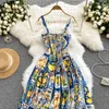 Casual Dresses Summer Dress Women 2022 Fashion Bohemian Long Vacation Elegant Sexy Strap Lemon Print Plus Size DressCasual201w