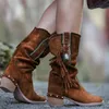 Mode-Herfst Bohemian Laarzen Vrouwen Kwaliteit Etnische Kwastje Fringe Faux Suède Laars Winter Vierkante Hak Schoenen Vrouwen Booties