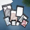 Siyah mat yarı saydam alüminyum folyo buzlu pencere kendi mühür çantası yeniden yeniden atıştırılabilir çorap hediyeler ambalaj torbaları lx4846