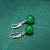 Dangle Avize Doğal Yeşil Yeşim Chalcedony Yuvarlak Küpe 925 Gümüş Oyma Charm Jadeite Takı Muska Kadınlar İçin Musluk